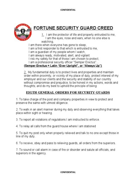 security guard creed|Fortune Security Guard Creed: Eigth General Orders For Security .
